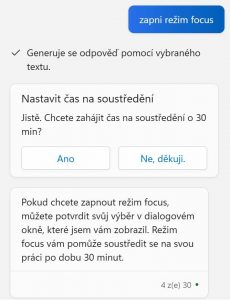 Zapnutí režimu čas na soustředění
