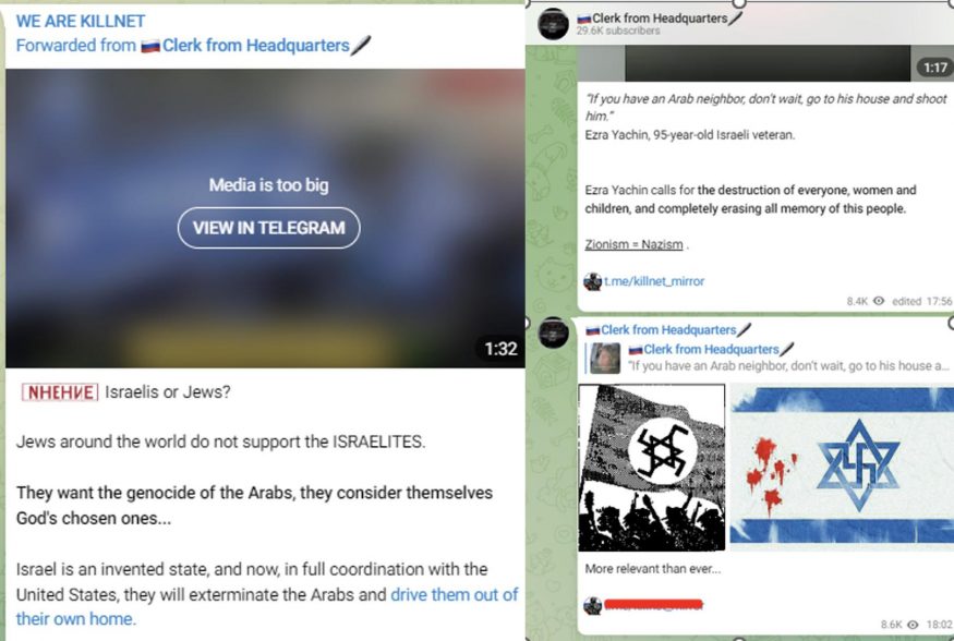 Screenshoty z hackerských skupin na Telegramu, které jsou napojené na Rusko