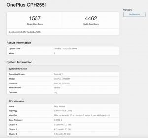 Výsledek benchmarku Geekbench smartphonu OnePlus Open