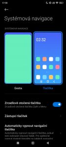 Screenshot MIUI - nastavení ovládání gesty, nebo tlačítky na displeji