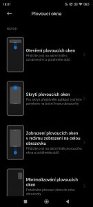 Screenshot MIUI - nápověda ke gestům na plovoucích oknech