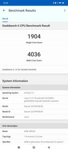 Screenshot s výsledkem benchmarku Geekbench 6