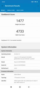 Screenshot s výsledkem benchmarku Geekbench 5