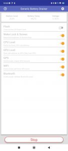 Screenshot s Generic Battery Drainer s naměřenou teplotou v předprodukční verzi MIUI