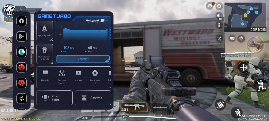 Překryvná herní vrstva, která posloužila pro měření framerate, neboť benchmark 3D Mark telefon nedokázal spustit Překryvná herní vrstva, která posloužila pro měření framerate, neboť benchmark 3D Mark telefon nedokázal spustit