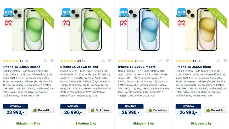 Nabídka iPhone 15 na e-shopu Alza