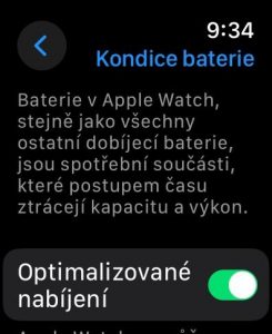 Nastavení baterie a optimalizovaného nabíjení v Apple Watch