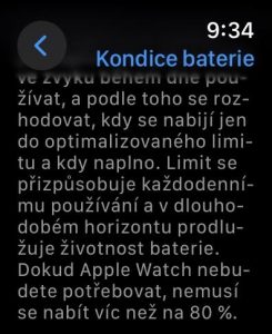 Nastavení baterie a optimalizovaného nabíjení v Apple Watch