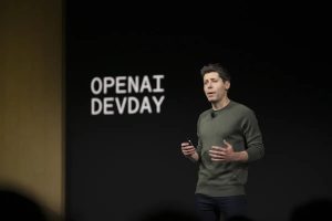 Sam Altman na zahajující keynote DevDay pořádanou OpenAI