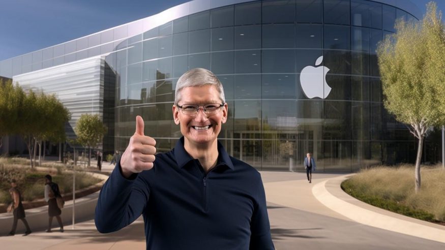 Tim Cook před před budovou Apple (ilustrační obrázek)