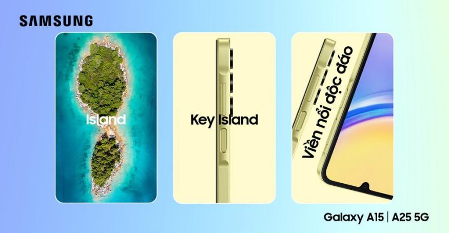 Galaxy A15 s designovým prvkem Key Island