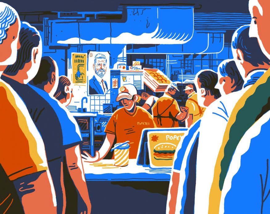 Otevření české pobočky fastfoodu Popeyes podle ilustrátora Jindřicha Janíčka