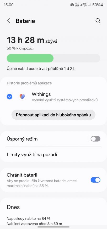 Nadměrné zatížení baterie aplikací Withings