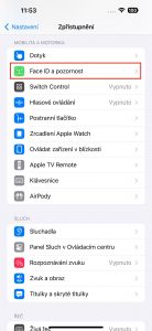 Návod, jak najít funkci Detekce pozornosti v iOS
