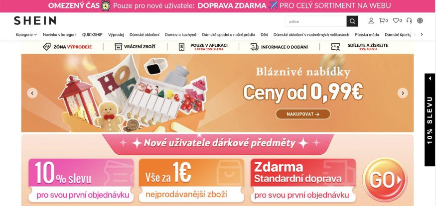 Domovská stránka internetového tržiště Shein Domovská stránka internetového tržiště Shein