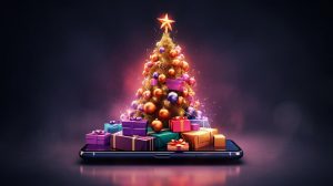 Vánoční stromeček s dárky a smartphonem