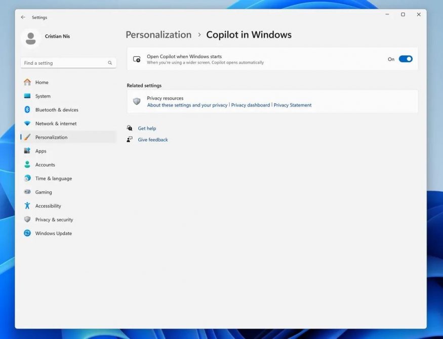 Spouštění funkce Copilot po startu Windows