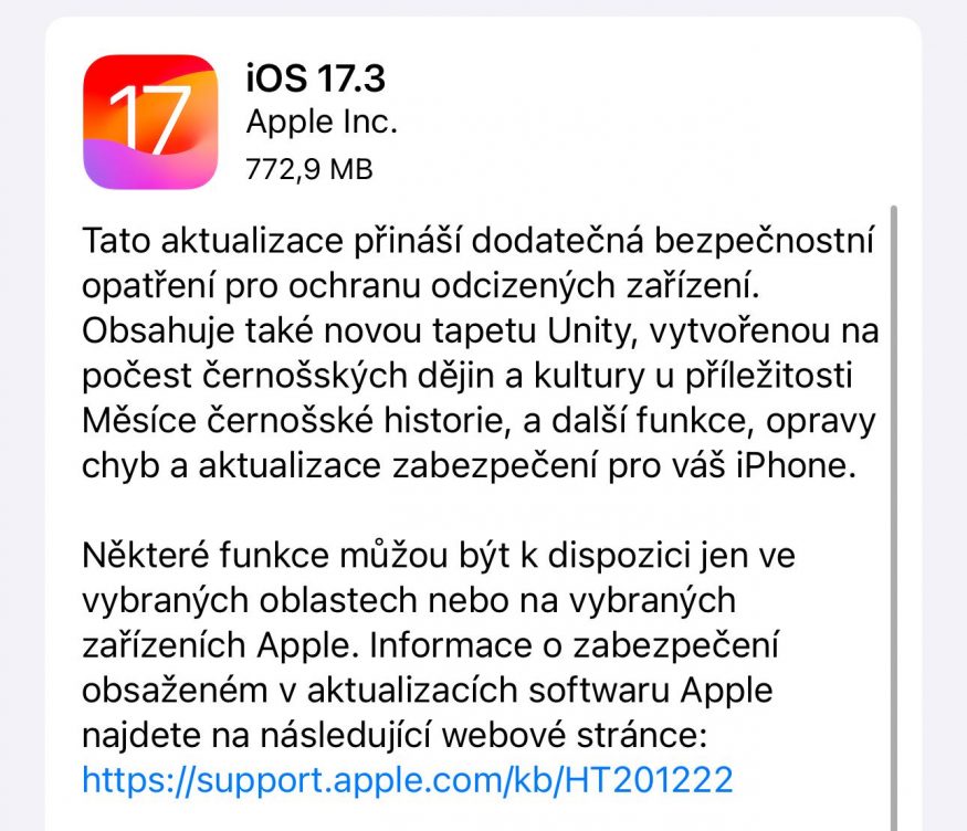 Aktualizace iOS 17.3