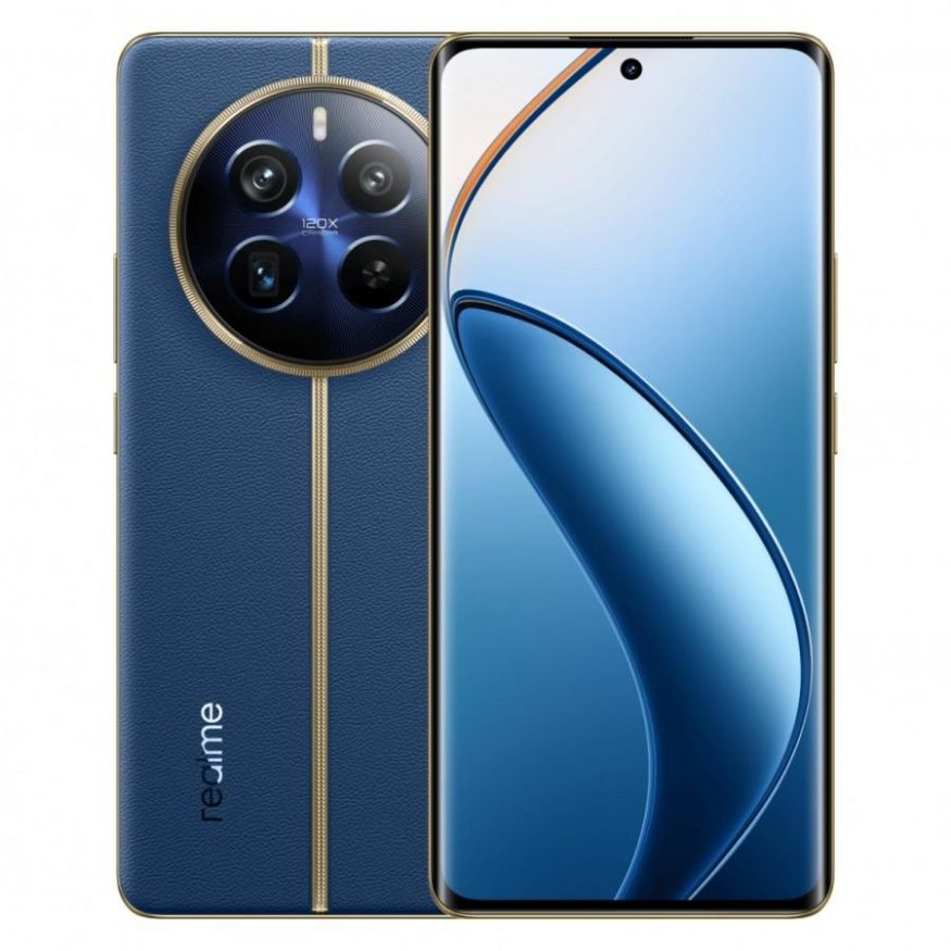 Realme 12 Pro+ na tiskovém snímku v modré barvě