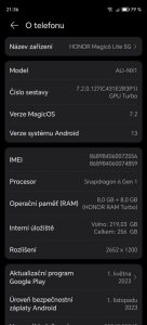 Screenshot ze systému telefonu Honor Magic 6 Lite