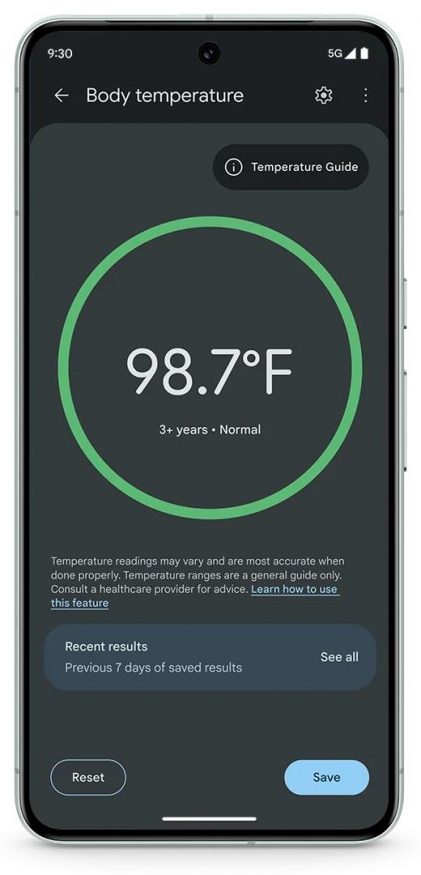 Měření teploty na smartphonu Pixel 8 Pro