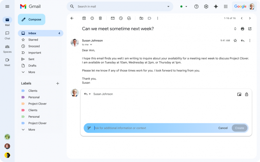 Umělí inteligence Google Gemini v Gmailu Umělí inteligence Google Gemini v Gmailu