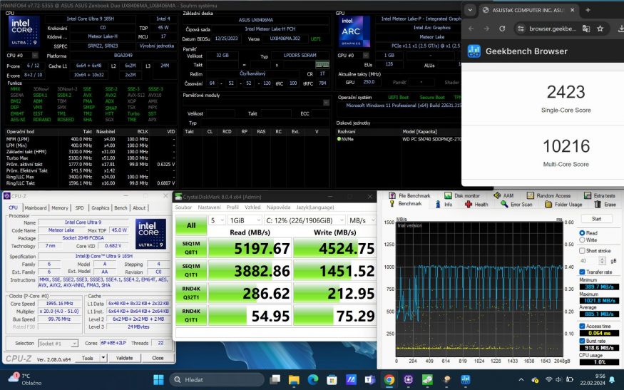 Výsledky benchmarku Asusu Zenbook Duo Výsledky benchmarku Asusu Zenbook Duo