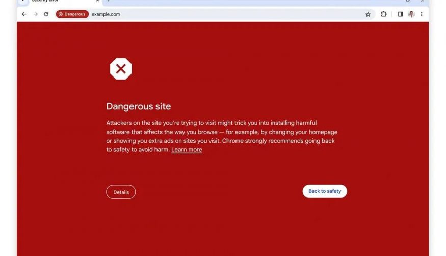 Upozornění na škodlivou stránku v Google Chrome