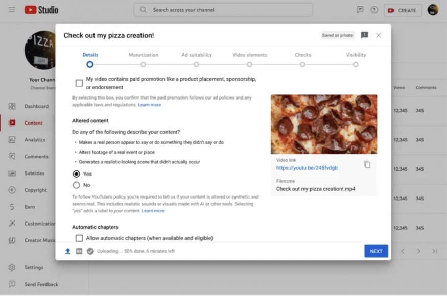 Ukázka označení obsahu na YouTube vytvořeného skrze umělou inteligenci Ukázka označení obsahu na YouTube vytvořeného skrze umělou inteligenci