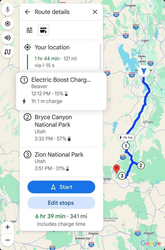 Plánování trasy v Google Mapách s lepšími daty pro majitele elektromobilů