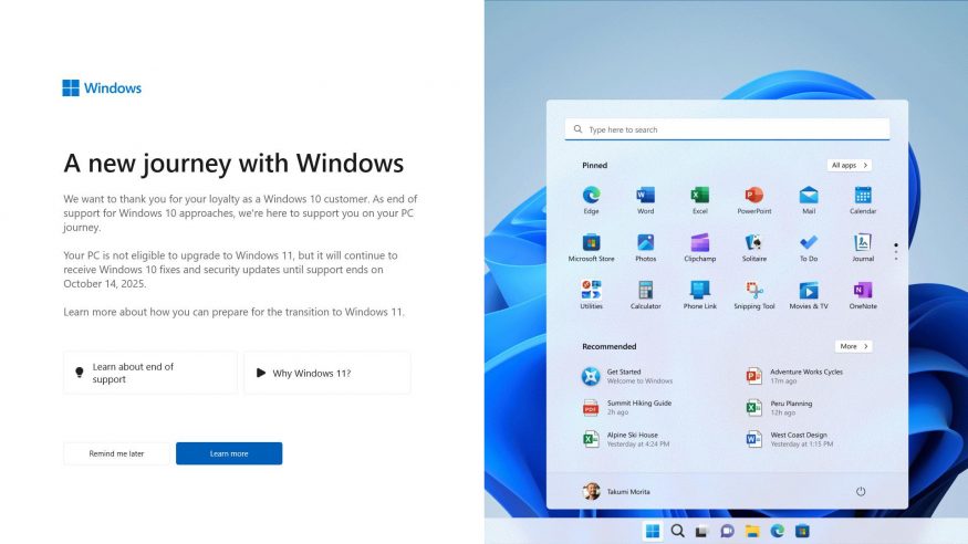 Informativní okno o ukončení podpory Windows 10 Informativní okno o ukončení podpory Windows 10