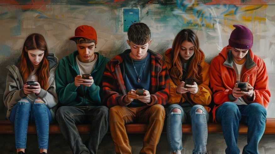 Teenageři používající své smartphony (ilustrační obrázek)