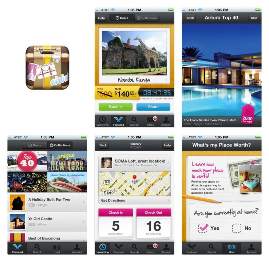 Mobilní aplikace Airbnb pro iOS v roce 2010