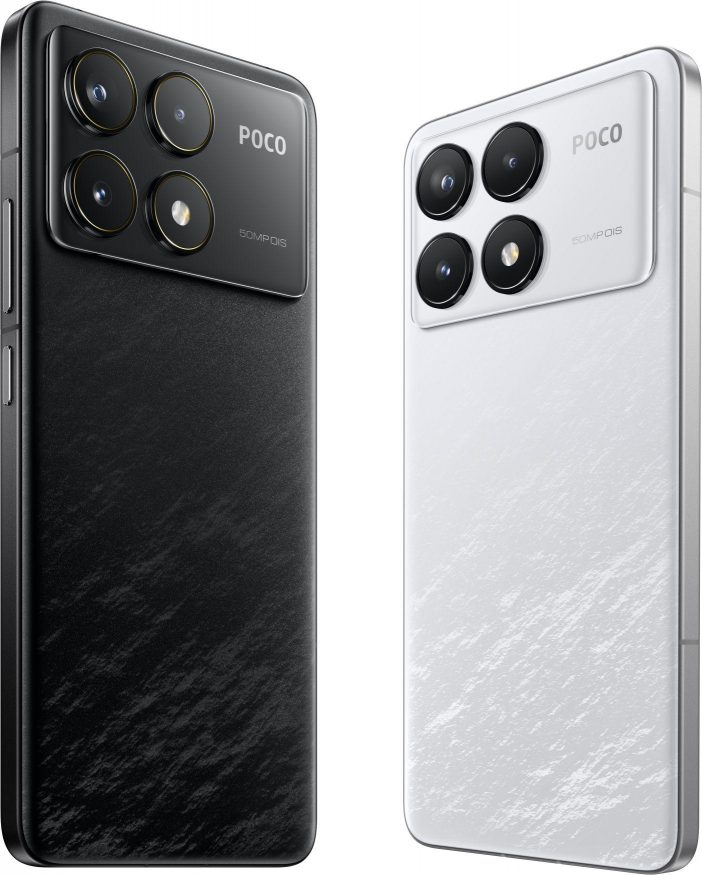 Poco F6 v černé a bílé barvě na tiskovém snímku