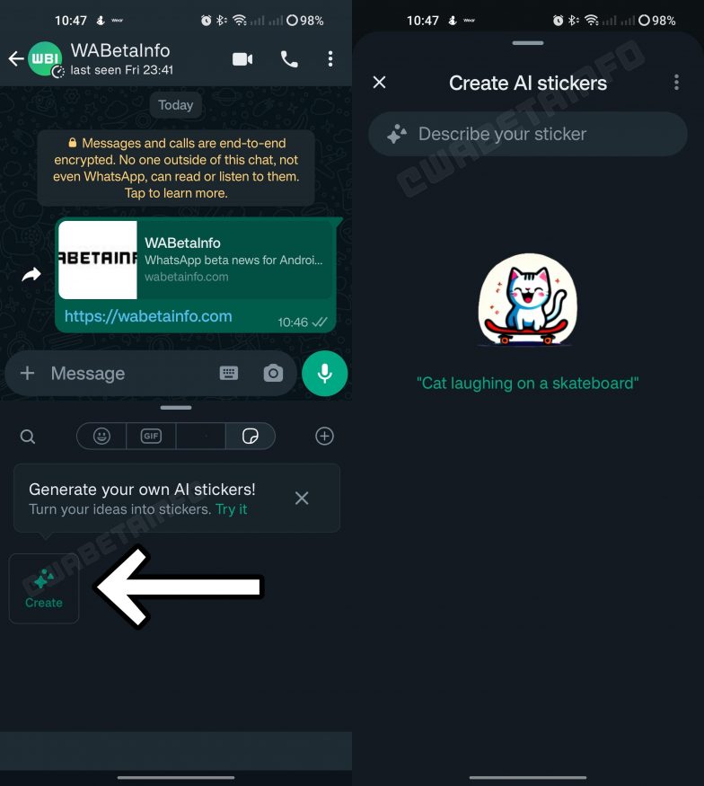 Funkce generování samolepky s pomocí umělé inteligence v aplikaci WhatsApp Funkce generování samolepky s pomocí umělé inteligence v aplikaci WhatsApp