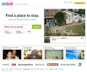 Webové stránky aplikace Airbnb v roce 2009