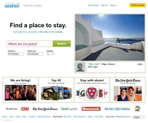 Webové stránky aplikace Airbnb v roce 2010
