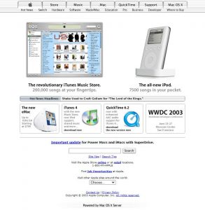 Webové stránky společnosti Apple z roku 2003