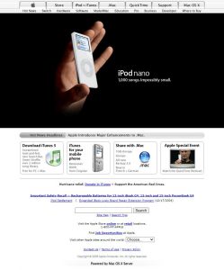 Webové stránky společnosti Apple z roku 2005