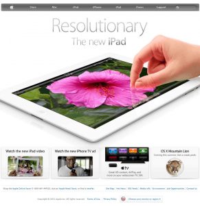 Webové stránky společnosti Apple z roku 2012