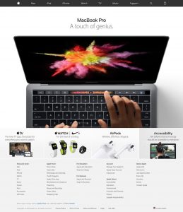 Webové stránky společnosti Apple z roku 2016