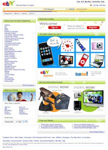 Webová stránka aukční síně eBay v roce 2007