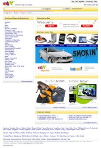 Webová stránka aukční síně eBay v roce 2008