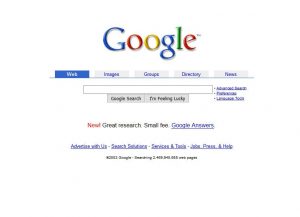 Webová stránka Google v roce 2002