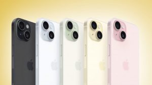iPhone 15 v různých barevných variantách