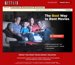 Webové stránky Netflixu v roce 2007