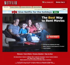 Webové stránky Netflixu v roce 2008