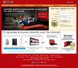 Webové stránky Netflixu v roce 2010