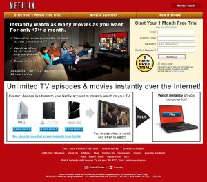 Webové stránky Netflixu v roce 2011