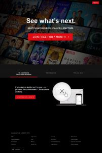 Webové stránky Netflixu v roce 2018